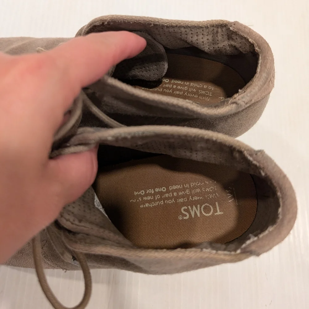 TOMS Lunata women's tan suede block heel lace-up oxford ankle booties size 8